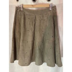 Banana Republic Heritage Suede Skirt Taupe‎ Skater A Line Grommet Detail Size 4